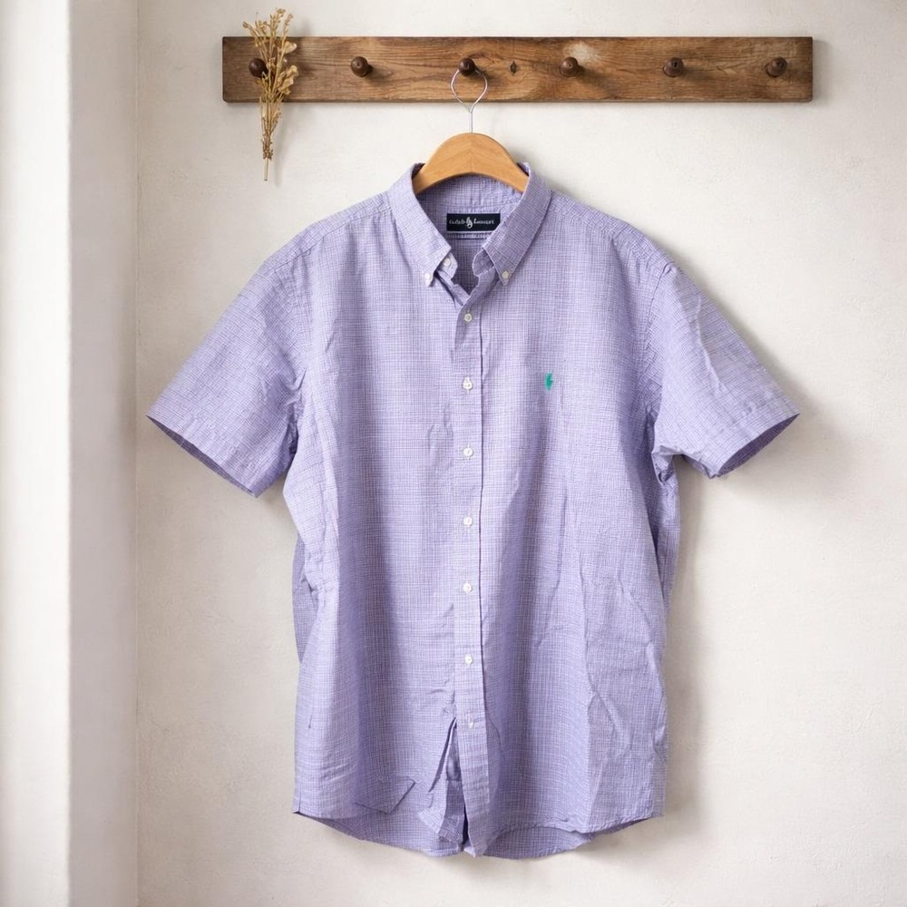 Ralph Lauren Men's XL Vintage Classic Fit Button Down Shirt Purple Green Check‎